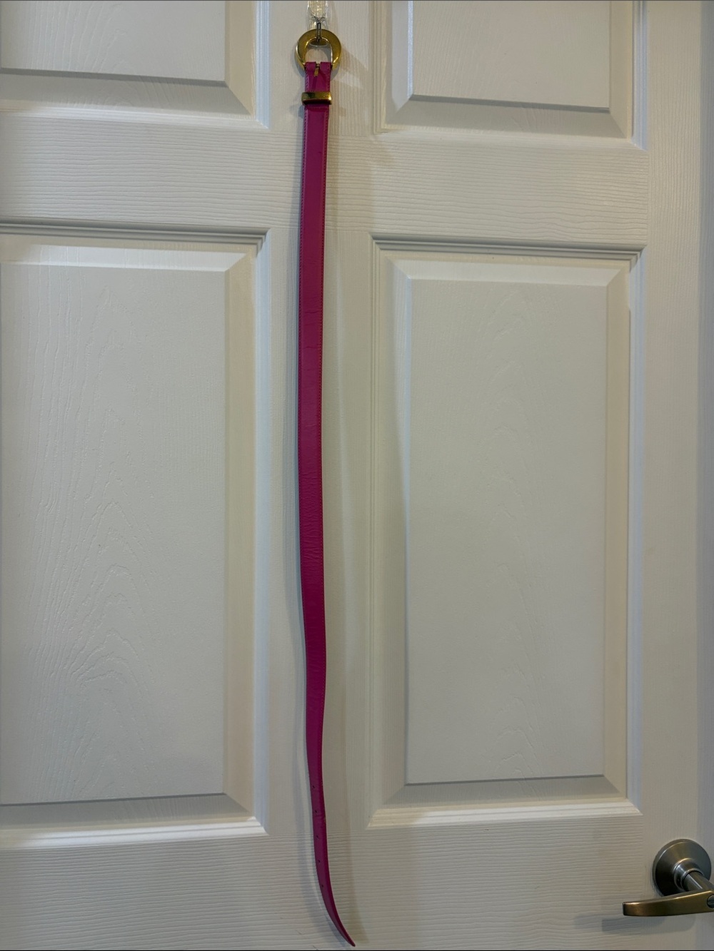 Slim Fuchsia Leather Belt with Gold Ring Buckle